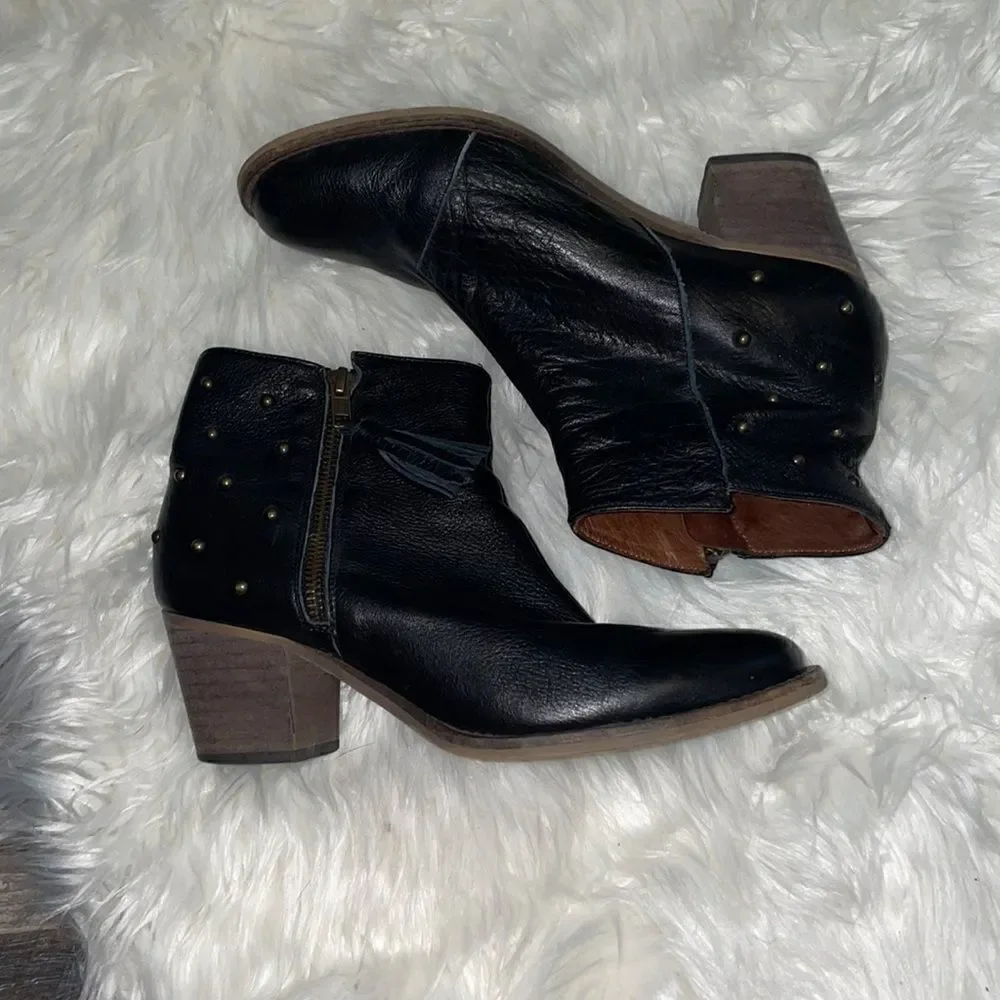 Eric Michael Black Leather Studded Ankle Bootie